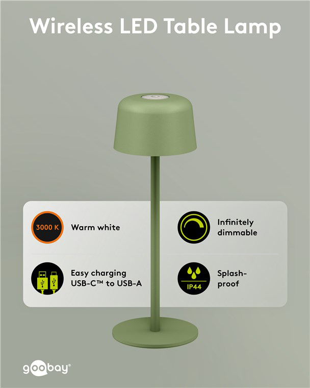 GOOBAY επιτραπέζιο φωτιστικό 77677, 3000K, dimmable, επαναφορτιζόμενο, πράσινο 77677