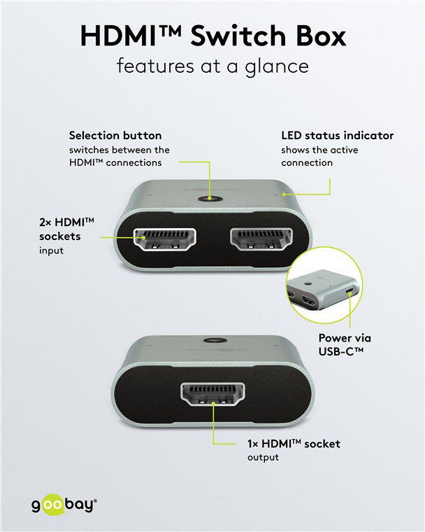 GOOBAY HDMI switch 77791, 2 σε 1, 8K/60Hz, γκρι 77791