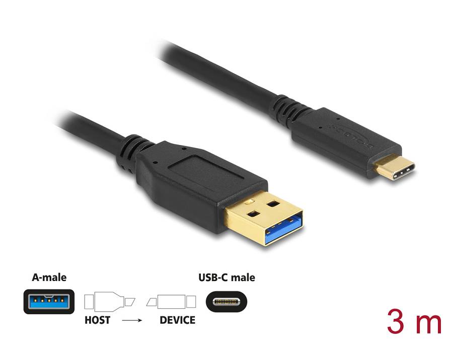 DELOCK καλώδιο USB-C σε USB 84006, 10Gbps, 3m, μαύρο 84006