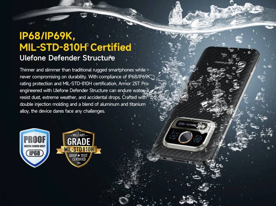 ULEFONE smartphone Armor 25T Pro, 6.78, 8/256GB, 5G, 6500mAh, IP68/IP69K/MIL-STD-810H, μαύρο ARMOR25TPRO8-BK