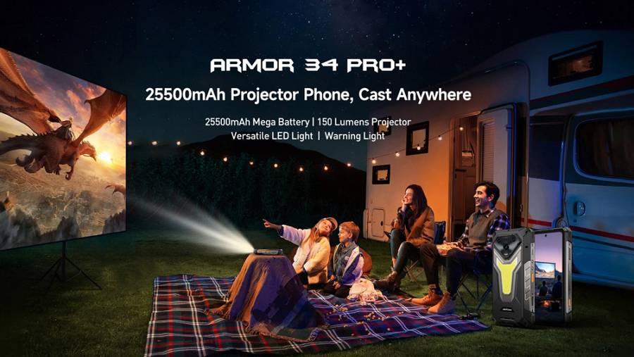 ULEFONE smartphone Armor 34 Pro Plus με βιντεοπροβολέα, 6.95, 5G, 16/512GB, 25500mAh, IP68/IP69K/MIL-STD-810H, μαύρο ARMOR34PROPLUS