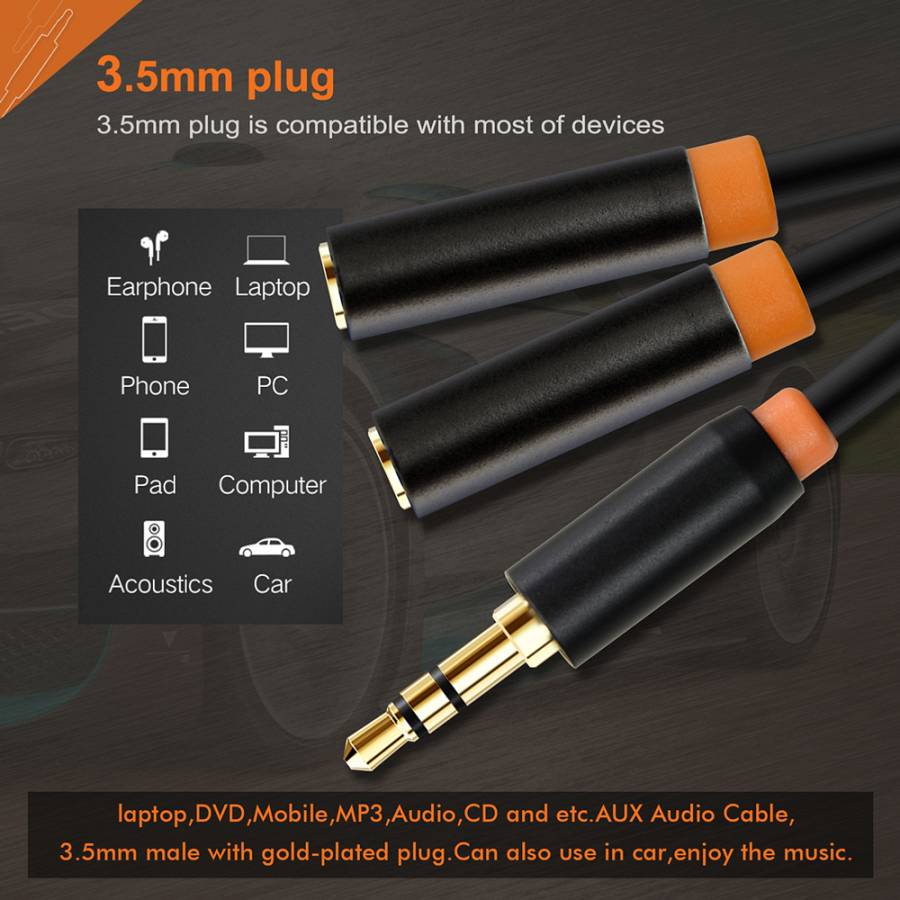 CABLETIME καλώδιο ήχου 3.5mm σε 2x 3.5mm CT-AV309-P12G, 20cm, μαύρο AV309-P12G-B0.2