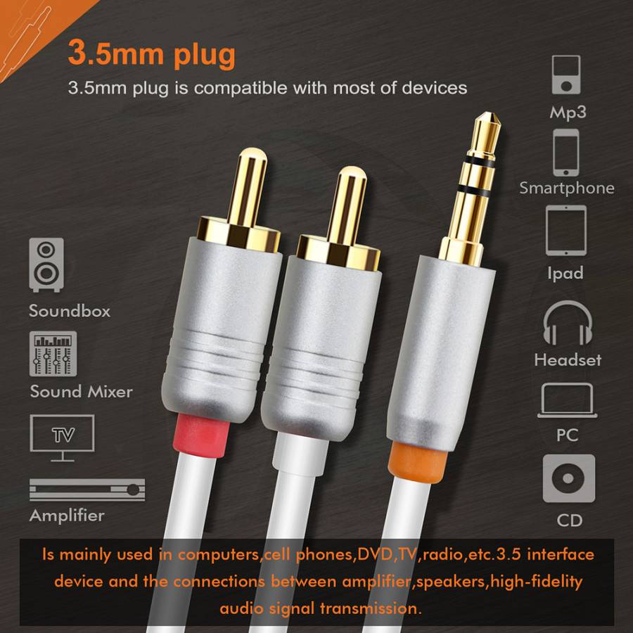 CABLETIME καλώδιο ήχου 3.5mm σε 2x RCA CT-AV314-P12G, 1m, λευκό CT-AV314-P12G-W1
