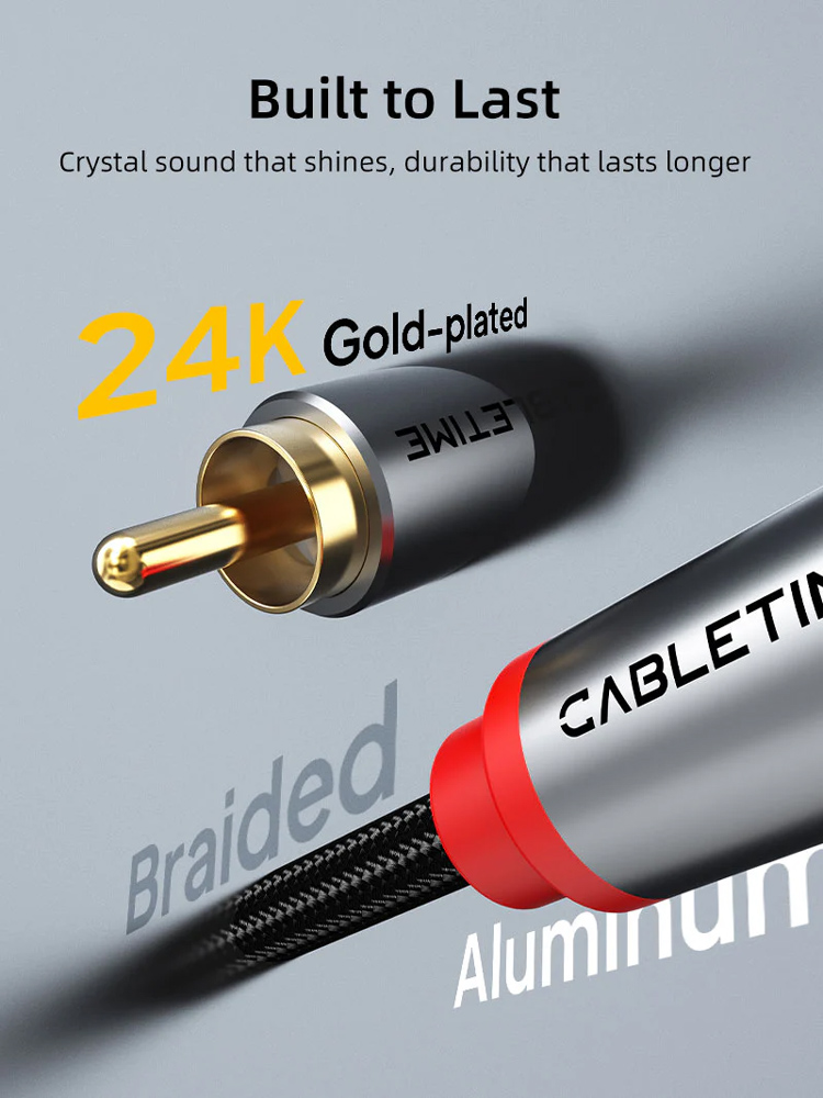 CABLETIME καλώδιο ήχου 2x RCA σε 2x RCA CT-RCA, 2m, μαύρο CT-RCA-AG2