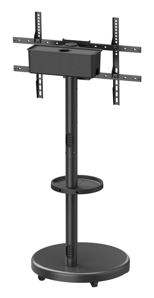 BRATECK βάση τηλεόρασης δαπέδου FS38-46TWE, 37-86, έως 50kg, με ράφι & cable management, ροδάκια, μαύρη FS38-46TWE