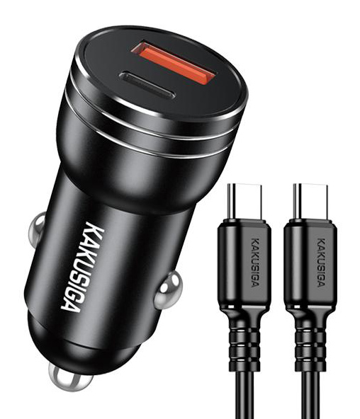 KAKUSIGA φορτιστής αυτοκινήτου KSC-1714 με καλώδιο USB-C, USB/USB-C, 60W, μαύρος KSC-1714-BK