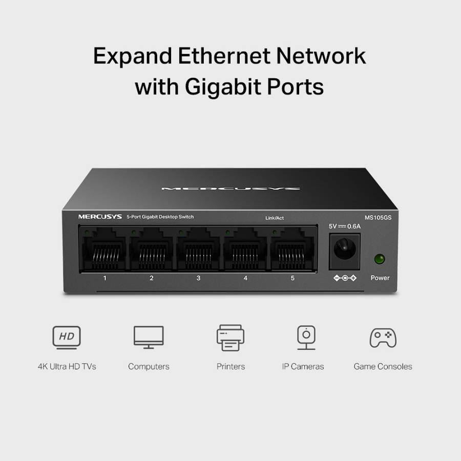 MERCUSYS desktop switch MS105GS, 5x Gigabit θύρες, V2.0 MS105GS
