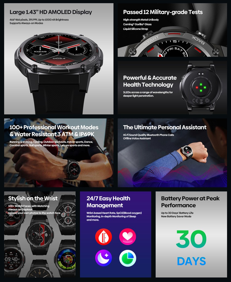 ZEBLAZE smartwatch Vibe 7 Pro, heart rate, 1.43 AMOLED, 3 ATM, ασημί VIBE7PRO-SL