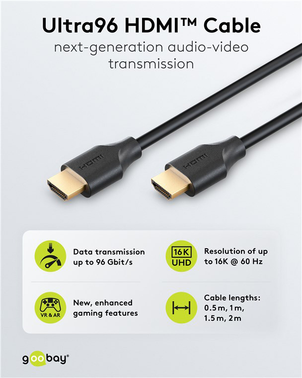 GOOBAY καλώδιο HDMI 2.2 80092, 16K/60Hz, 96 Gbps, 1.5m, μαύρο 80092