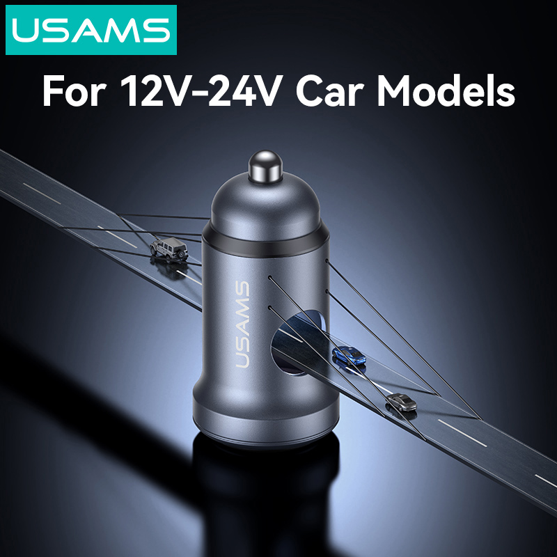 USAMS φορτιστής αυτοκινήτου CC322, USB & USB-C, 30W, πορτοκαλί CC322CC02