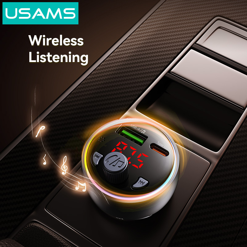 USAMS FM transmitter & φορτιστής CC328, USB/USB-C, 30W, Bluetooth, μαύρο CC328CC01