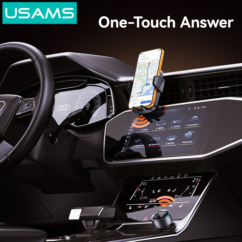USAMS FM transmitter & φορτιστής CC328, USB/USB-C, 30W, Bluetooth, μαύρο CC328CC01