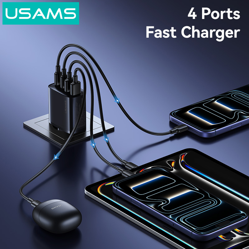 USAMS φορτιστής τοίχου CC330, 2x USB & 2x USB-C, 40W, GaN, μαύρος CC330TC01