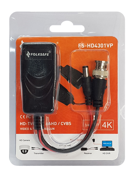 FOLKSAFE video & power balun transmitter FS-HD4301VP, 4K, έως 400m, RJ45 FS-HD4301VP