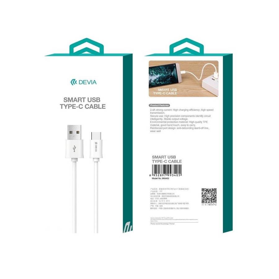 Devia - EC066 Smart Series Cable USB A to Type C White (5V 2A,2M)