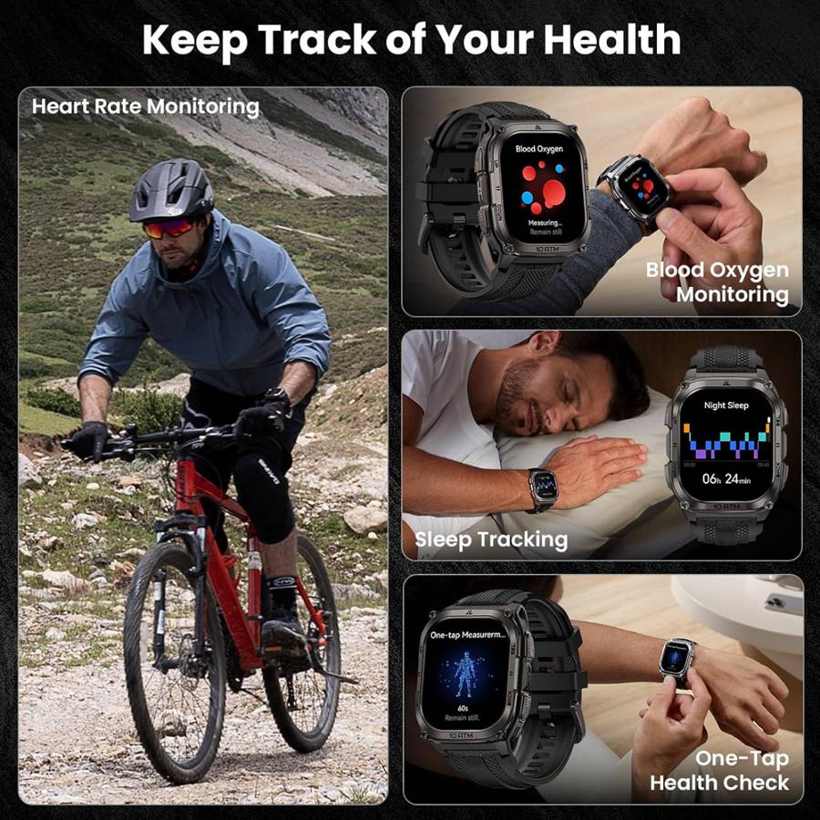KOSPET smartwatch TANK M4, heart rate, 1.96 AMOLED, GPS, 10 ATM & IP69K, μαύρο KOS-TANKM4-BK