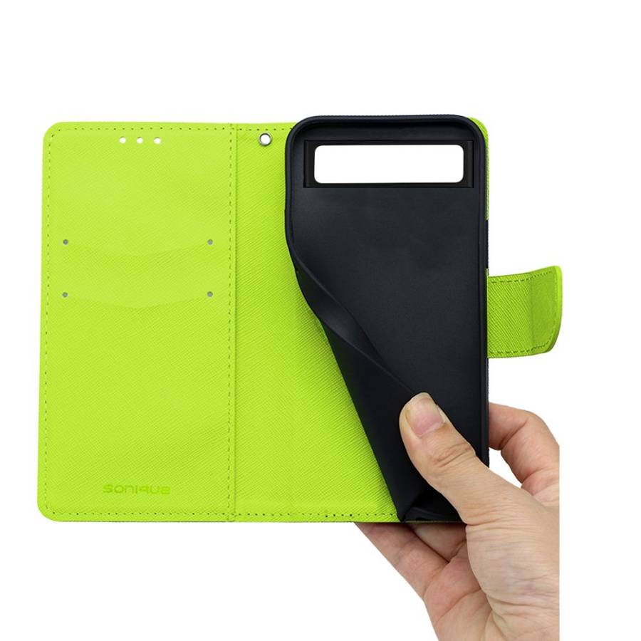 Θήκη Πορτοφόλι Sonique Trend Wallet Google Pixel 6a Σκούρο Μπλε / Λαχανί